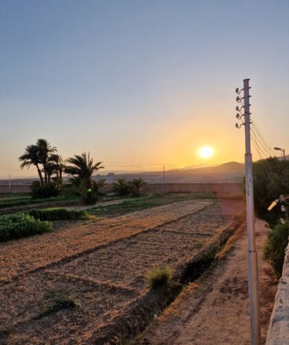 Sonnenuntergang, Blick auf die Wüste